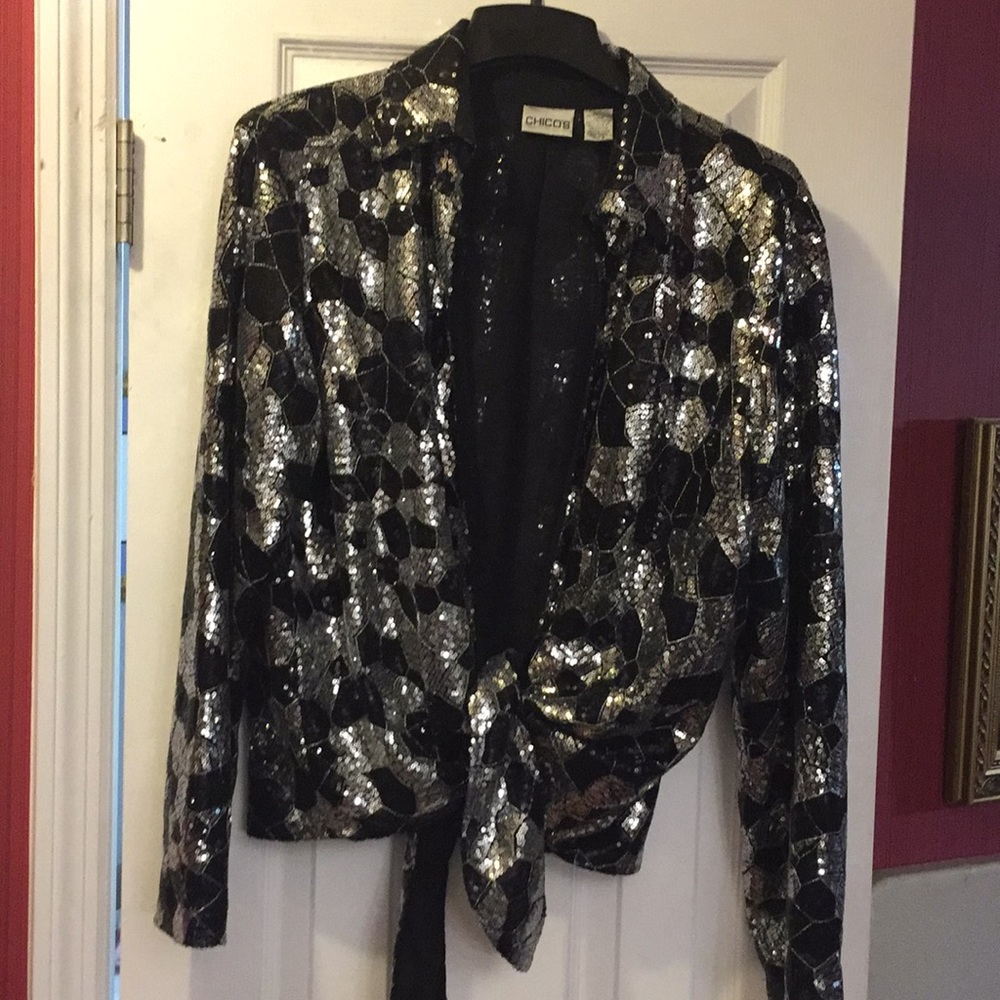 Chico’s Sequined Tie Front Closure Jacket